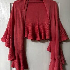 CAbi pink ruffled shawl